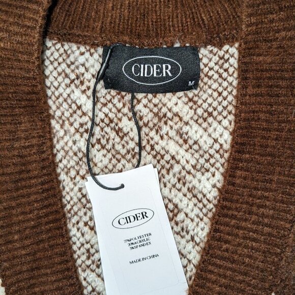 Cider 90s Brown/Ivory Chunky Cardigan Button Down V-Neck Sweater Womens M - Picture 5 of 5